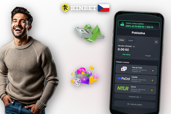 QR kód krypto peněženky a výběr sítě ERC-20 nebo TRC-20 pro vklad v Kinbet Casino