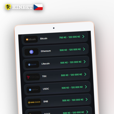Výběr měny CZK, EUR nebo USD pro herní účet v Kinbet Casino