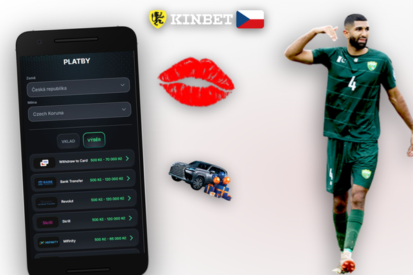 Sekce Pokladna v Kinbet Casino s otevřenou záložkou výběru a polem pro částku v CZK