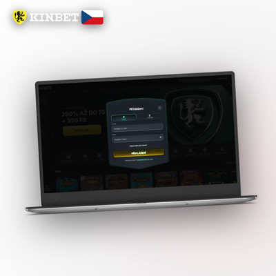 Ilustrace e-mailové obálky a formuláře pro vytvoření účtu v Kinbet Casino